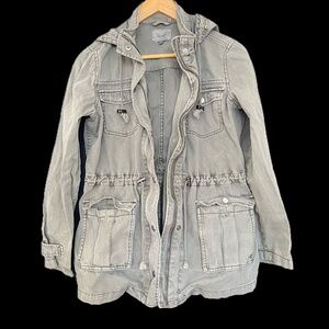 Denim Grey Utility Jacket with Pockets & Hood